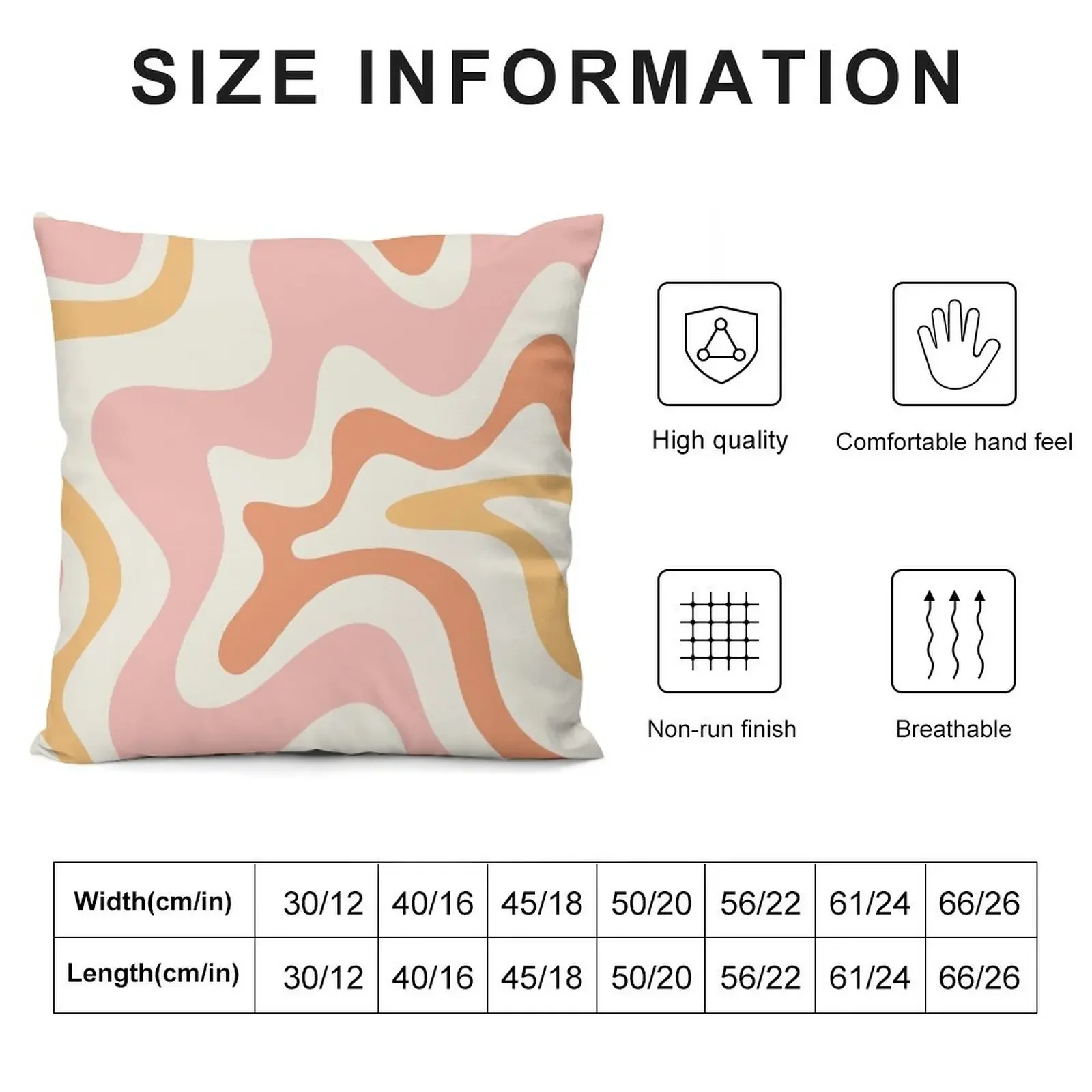 Retro Liquid Swirl Abstract Pattern Square Blush Cream Cantaloupe Mustard Throw Pillow Luxury Cushion Cover pillow