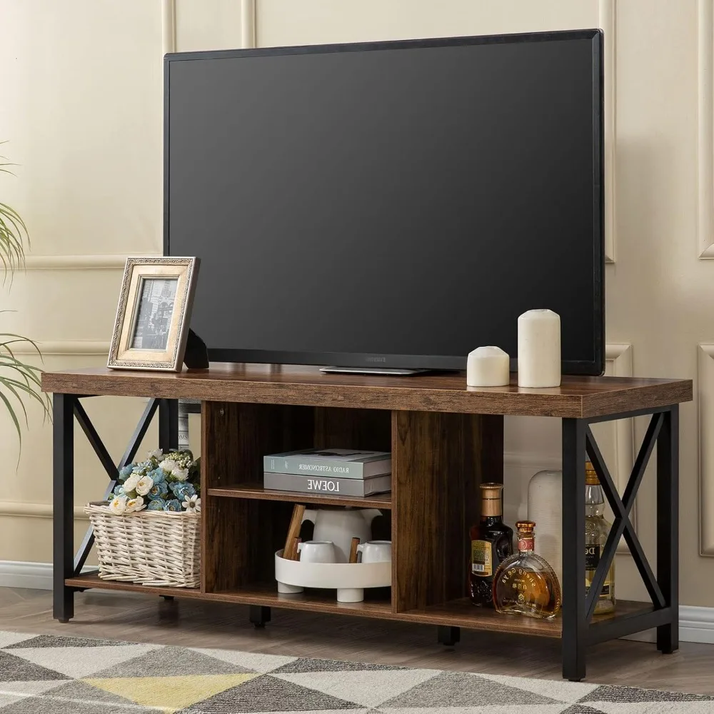 TV Stand for TV up to 55 Inches, TV Cabinet with Open Storage, TV Console Unit with Shelving for Living Room, Entertainm