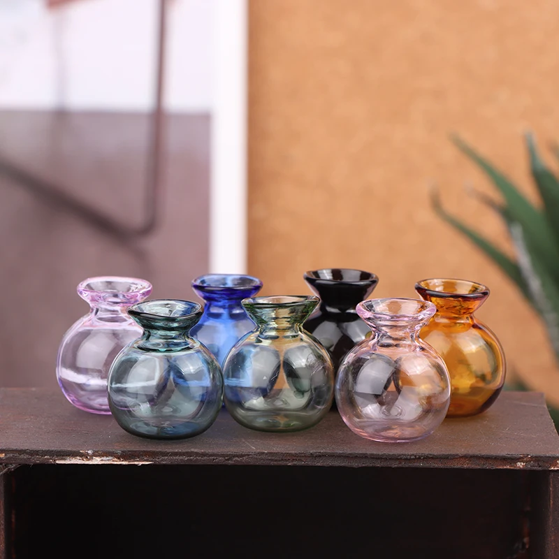 Cute Dry Flower Glass Vase Ornaments Miniature Dollhouse Glass Vase Mini Flower Vase For DollHouse Furniture Decora Accessories