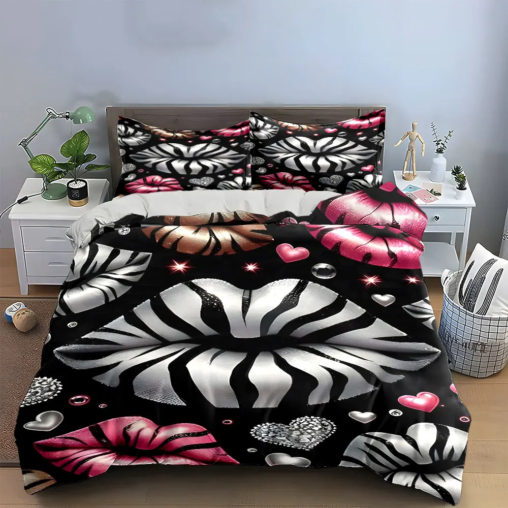 Zebra Pattern Lipstick Set Decor Multiple sizes kid's and adults' bedroom Exquisite 3PC bedding set, gift