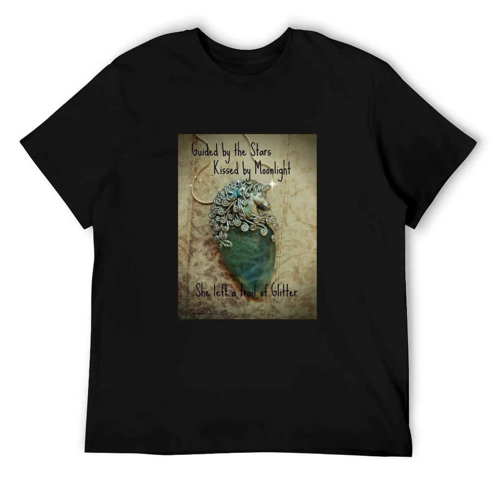 

Guided by the Stars Kissed by Moonlight She left a Trail of Glitter One of a Kind Aquamarine Unicorn Butterfly Creation T-Shirt