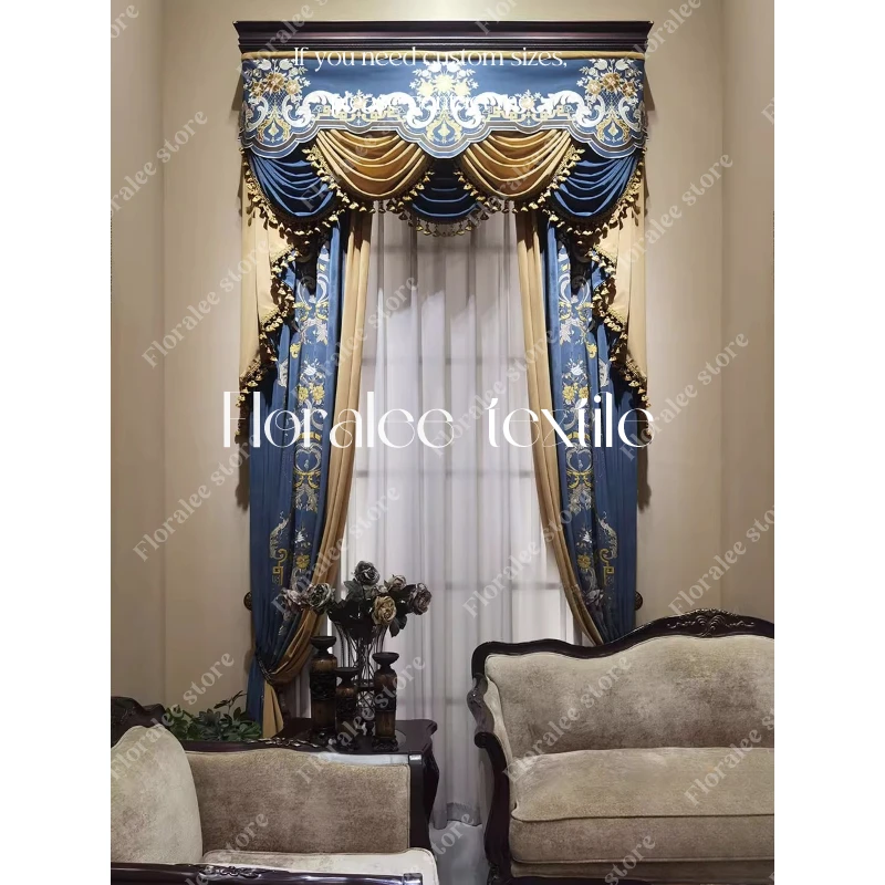 

European Curtains for Living Dining Room Luxury High-end French Velvet Embroidery Blackout Curtains for Bedroom Customized Decor