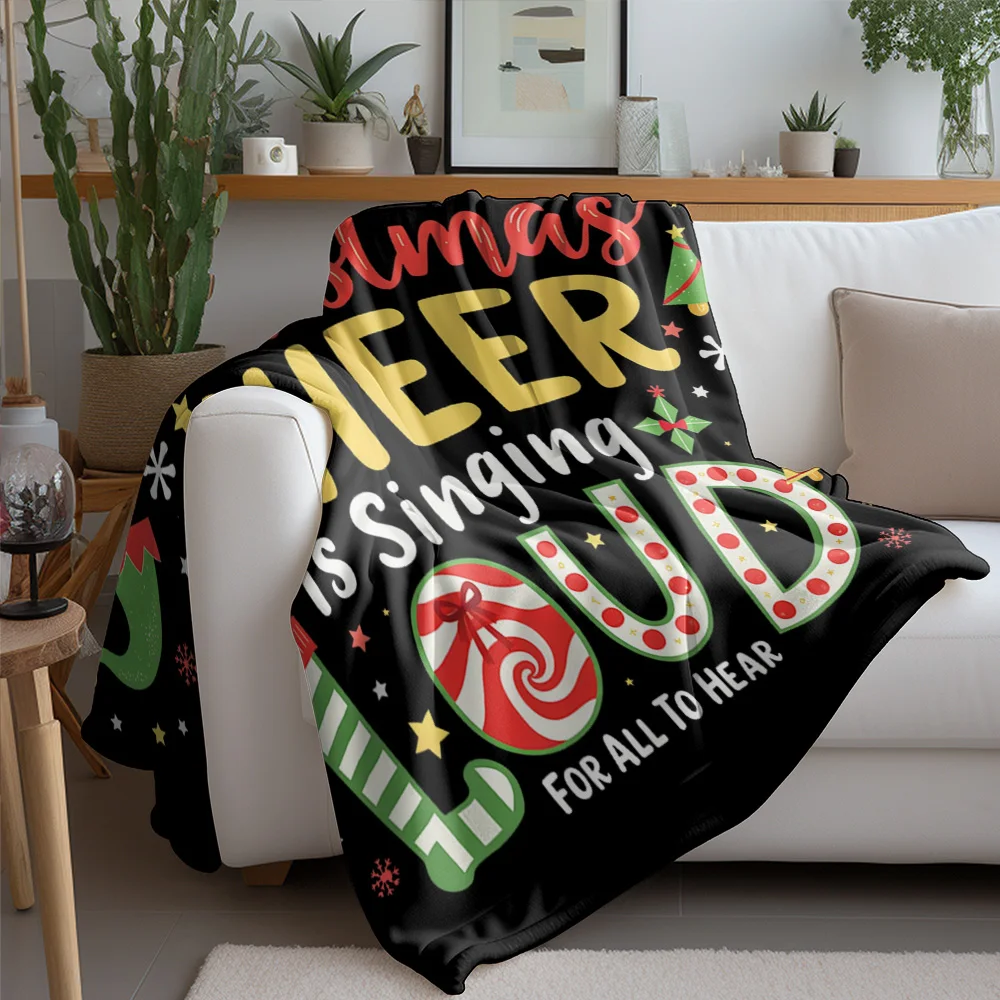 Christmas Song Lyric Fleece Blanket, Spread Cheer Singing Loud Quote, Music Themed Holiday Throw for Festive Sofa Decor