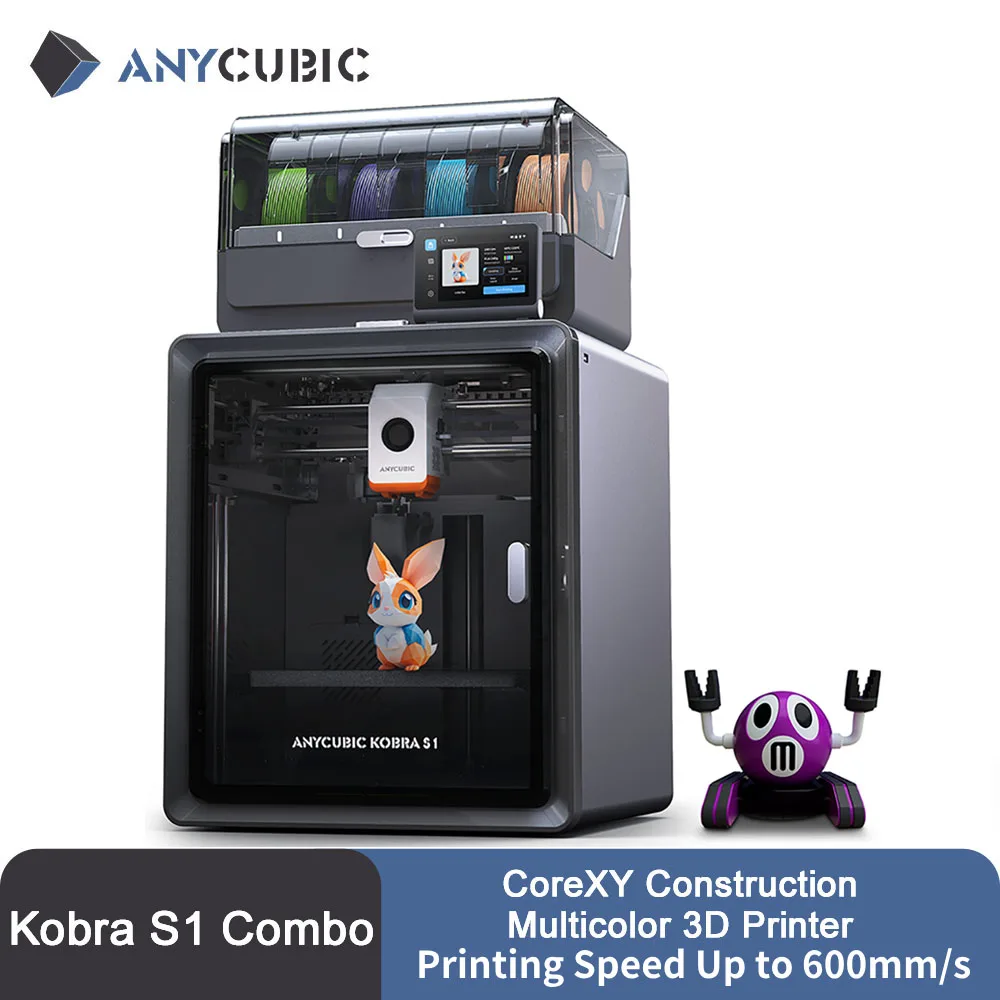 Anycubic Kobra S1 Combo Multi-Color 3D Printer Core XY Stable Structure Ultra-Quiet 3D Printer Max Speed 600mm/s with Smart APP