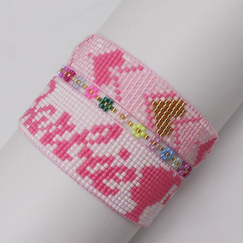 ZHONGVI Sweet Pink Bracelet Set For Women Miyuki Beadwork Bracelets Lucky Flower Design Pulseras Handmade Woven Jewellery
