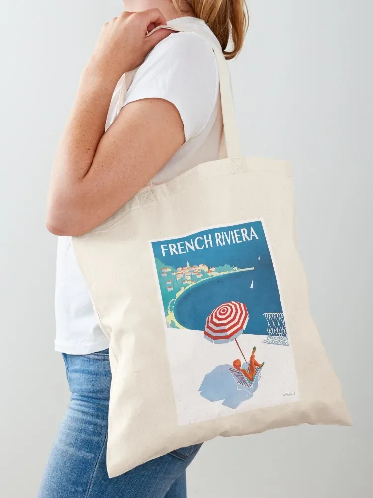 

1954 French Riviera Travel Poster Tote Bag reusable grocery bags bags luxury women free delivery bags Handbags