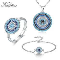 KALETINE Infinity 925 Sterling Silver Evil Eye Necklace Tennis Bracelet Ring Blue CZ Luxury Jewelry Sets For Women Best Gifts