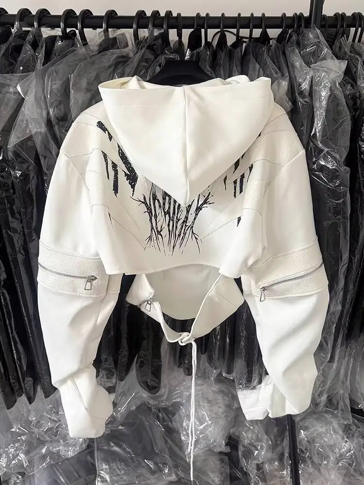 Frauen Crop Hoodies 2026 Frühling Herbst Frauen Viral Dark Stil Hoodie Rückenfreies Korsett Krawatte Nische Slouchy Sleeve Crop Top