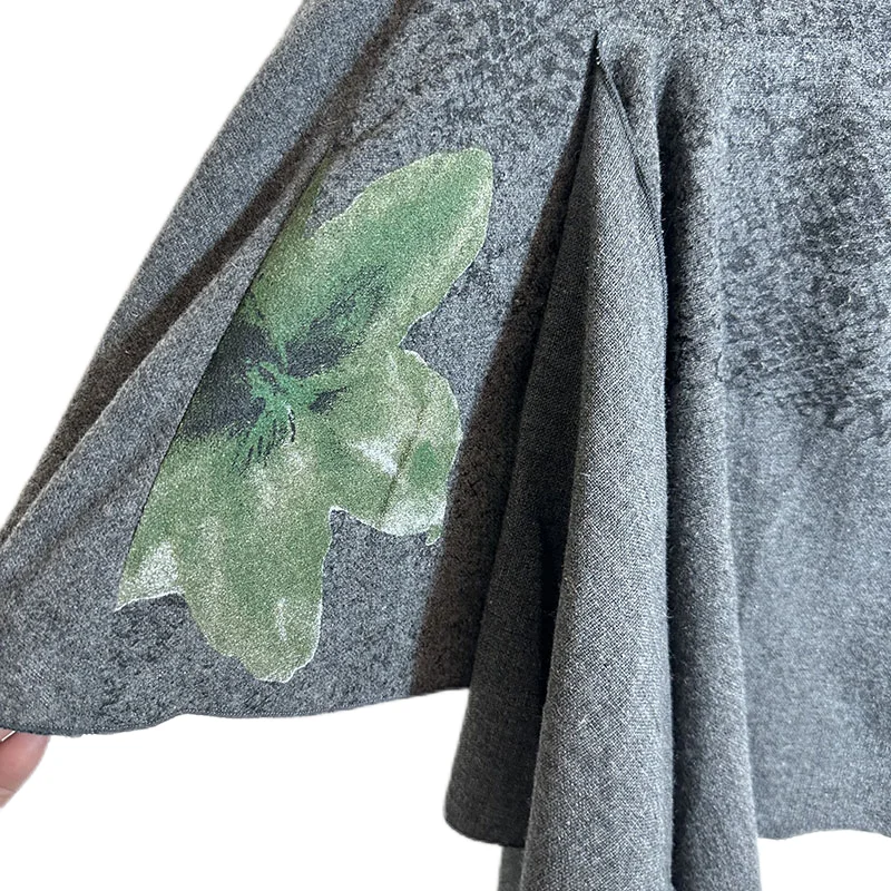Autumn Wool Woolen Print Embroidery Irregular Hem Skirt Temperament Skirt