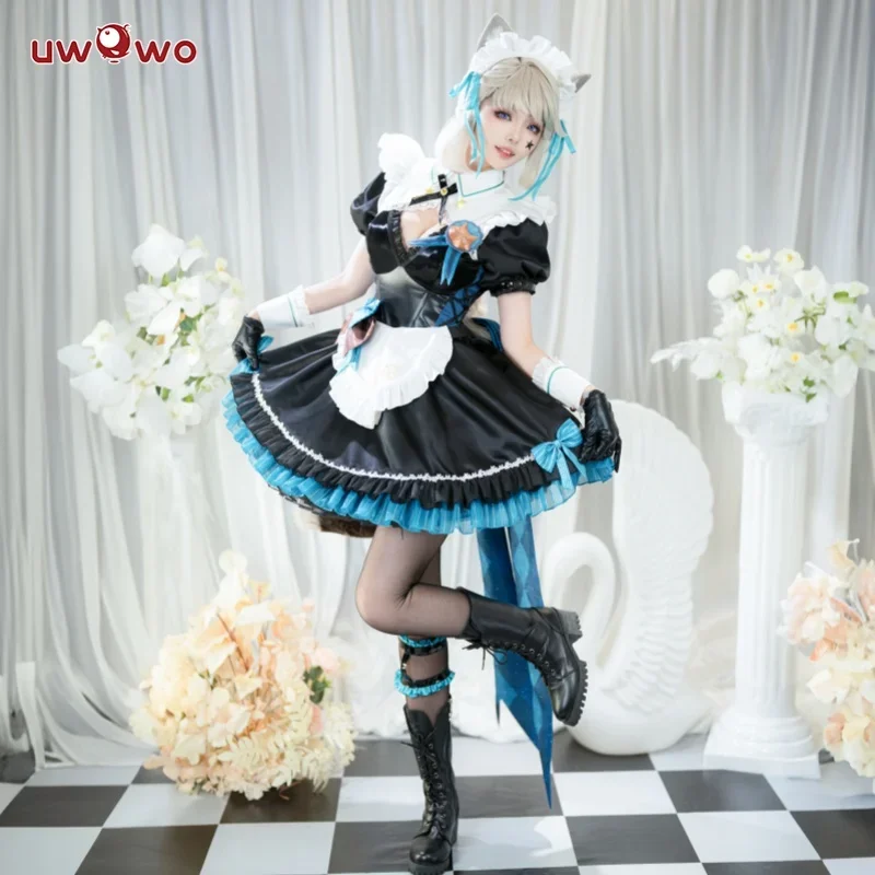 

IN STOCK UWOWO Lynette Cosplay Game Genshin Impact Fanart Lynette Maid Cosplay Costume with Bow Maid Dress@0Z*