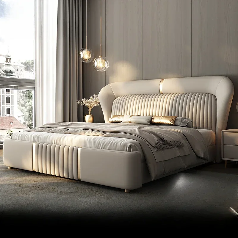 Gold 200× 180 Double Bed Storage Luxury Leather Big Hotel Bedroom Beds King Adults Modern White Camas De Dormitorio Furniture