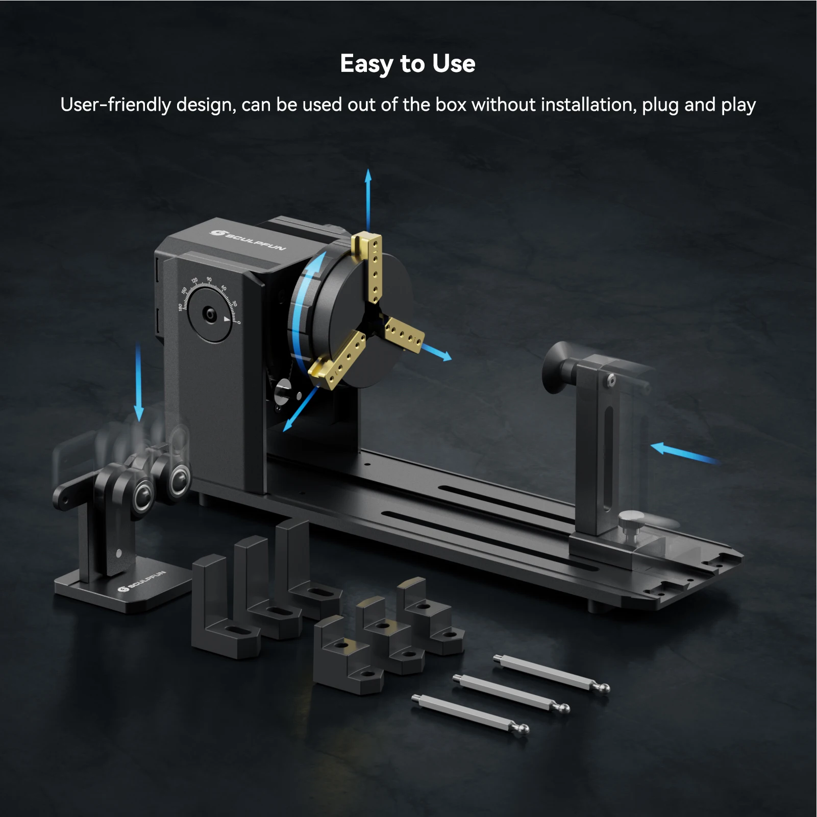 Rotary Chuck for Engraver Y Axis Rotary Module with 180° Adjustable Angle for Engraving Cylindrical Objects Irregular Round