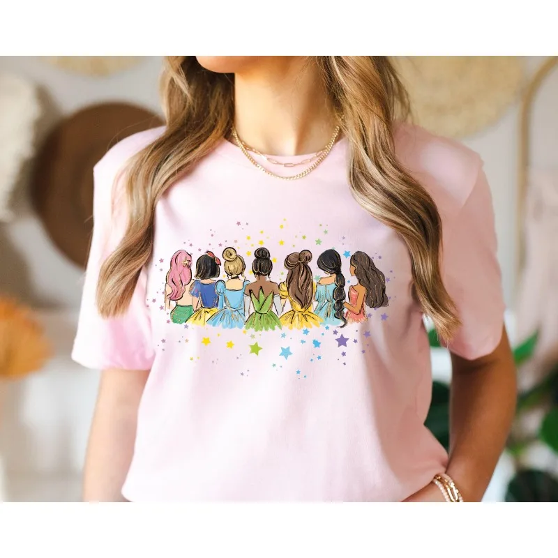

Новинка лета 2025 года, рубашка принцессы в стиле ретро, акварельная спортивная футболка принцессы, подарок принцессы, футболка с волшебным замком, большая