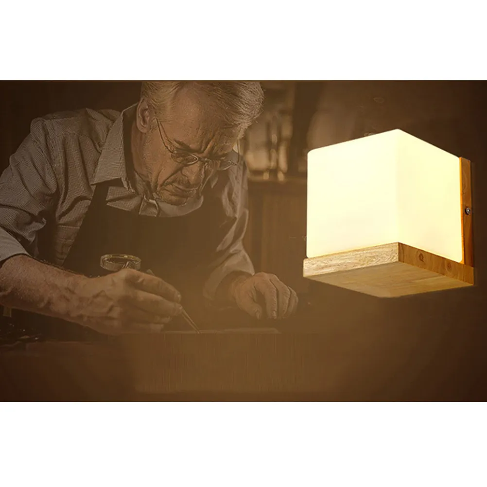 Stylish Natural Art Design Wall Lamp with Wooden Base Bright Ambient Light for Bedside Study Dining Room Indoor Corridor Home