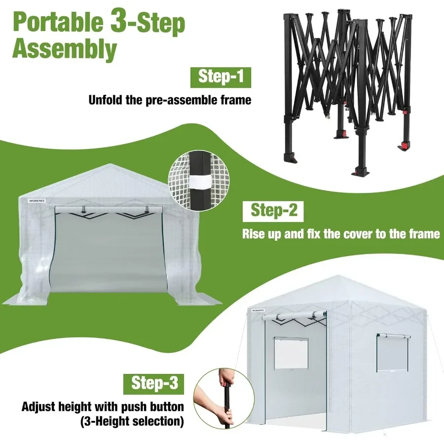 WORKPRO Greenhouse 94 x 94 x 99 الدفيئة المنبثقة للاستخدام في الهواء الطلق منزل البستنة شديد التحمل مع غطاء PE قوي دخول قابل للطي