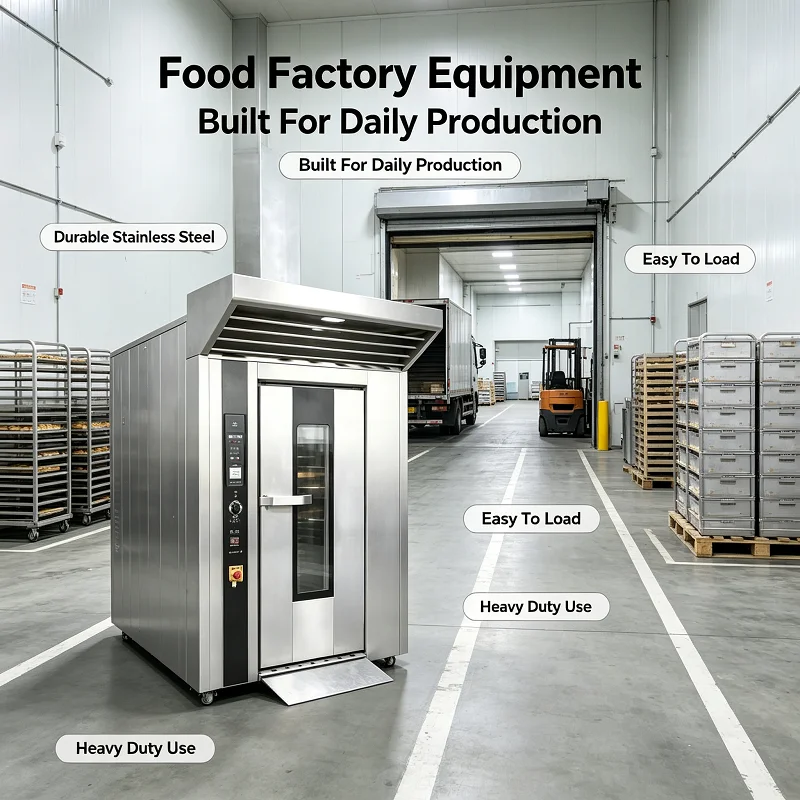 Rotary Rack Oven Central Kitchen Baking Machine 16 Trays Gas Heating Stainless Revolving Conveyor for Food Delivery
