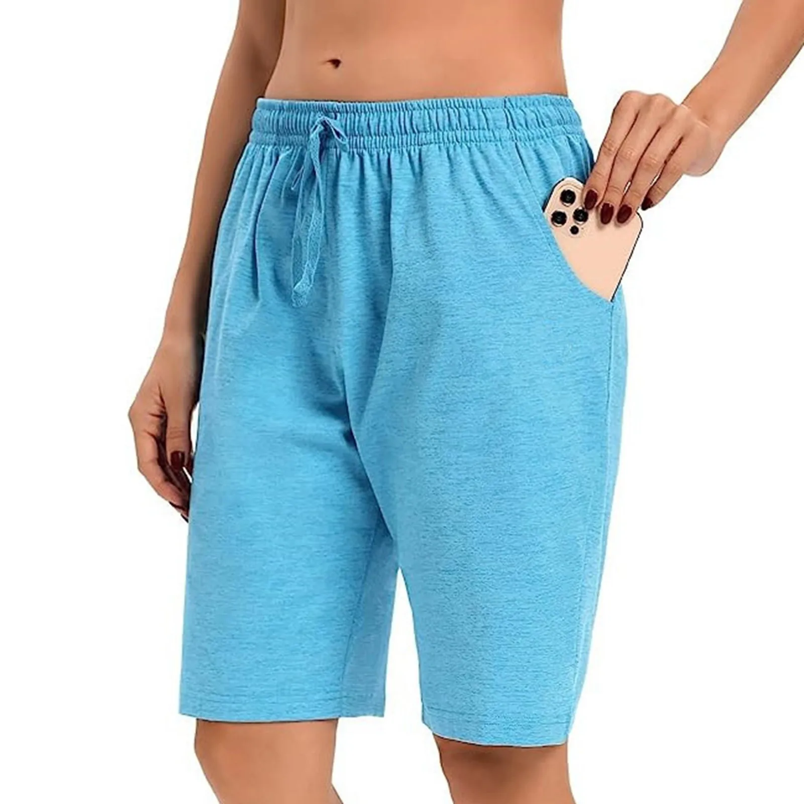 

Jogger Yoga Walking Knee Length Shorts for Women Running Sports Drawstring Shorts Casual Pockets Breathable Simple Shorts