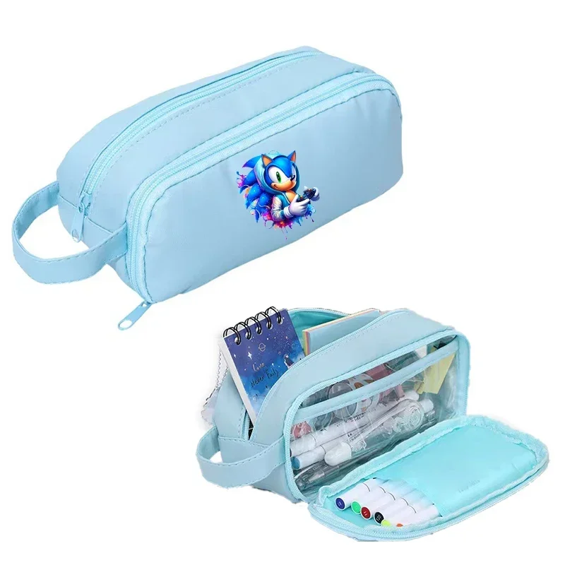 

Sonics Pencil Case Student Kawaii Anime Figures Pen Pouch Trendy Cool Large Capacity Pencil Bag Boys Girls Stationery Bags Gifts