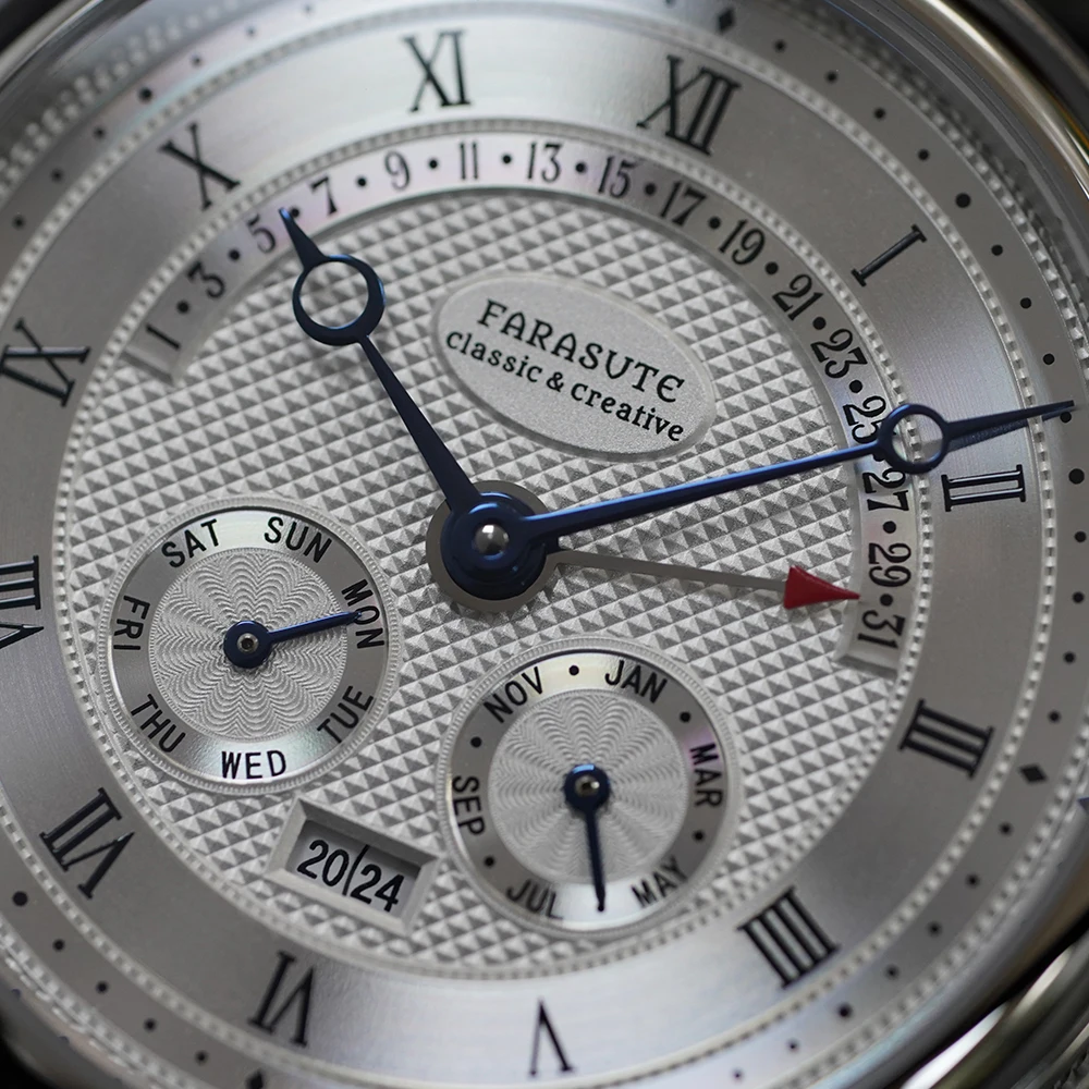 FARASUTE Multifunctional Month Week Calendar Year Display Seagull Automatic Mechanical Watch Men Sapphire Wristwatch Reloj Hombr