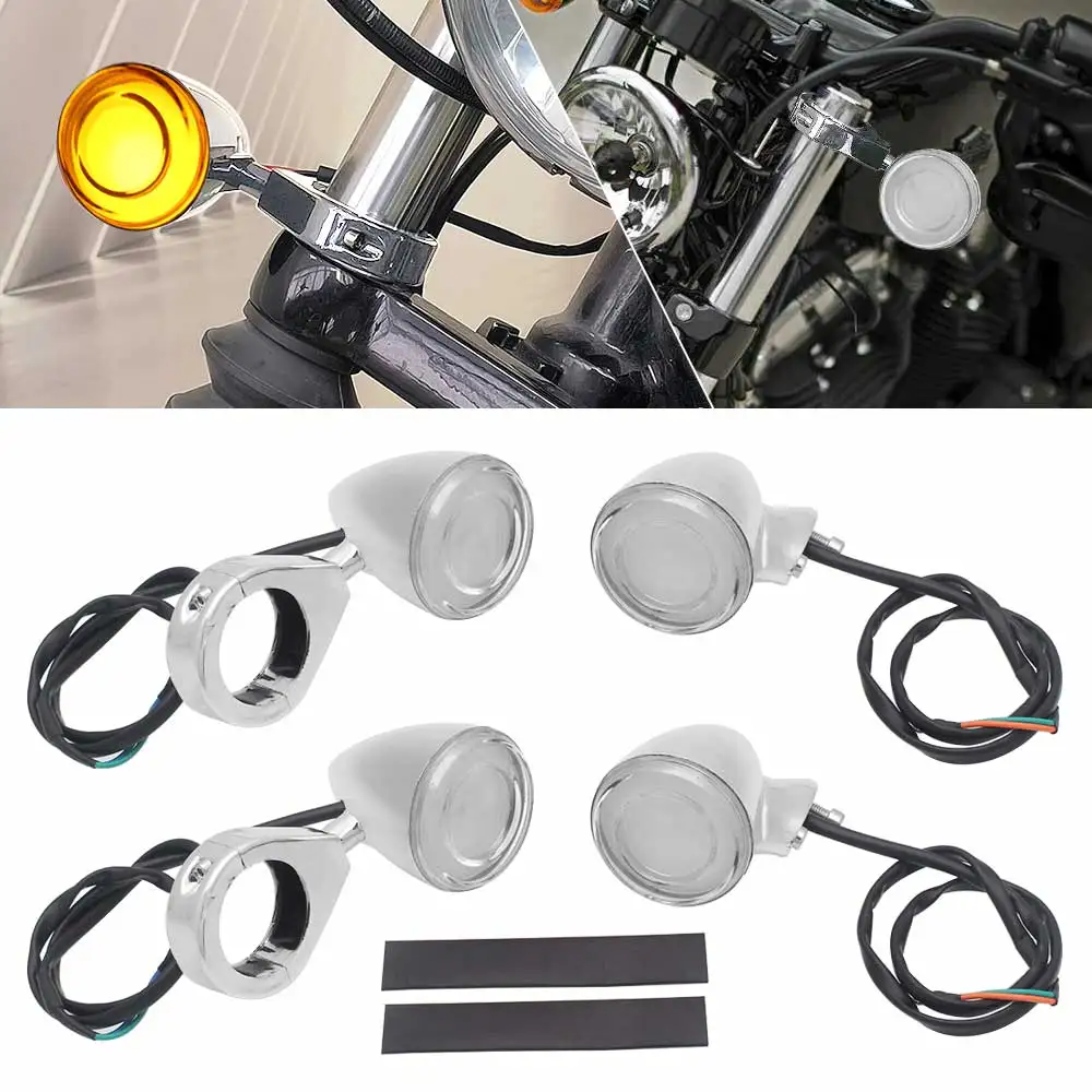 Amber LED Turn Signal Lights Kits Fit For Harley Sportster XL 883 1200 Dyna FXDL Softail FLSTC 48 Roadster Iron XL883N FXR 82-21