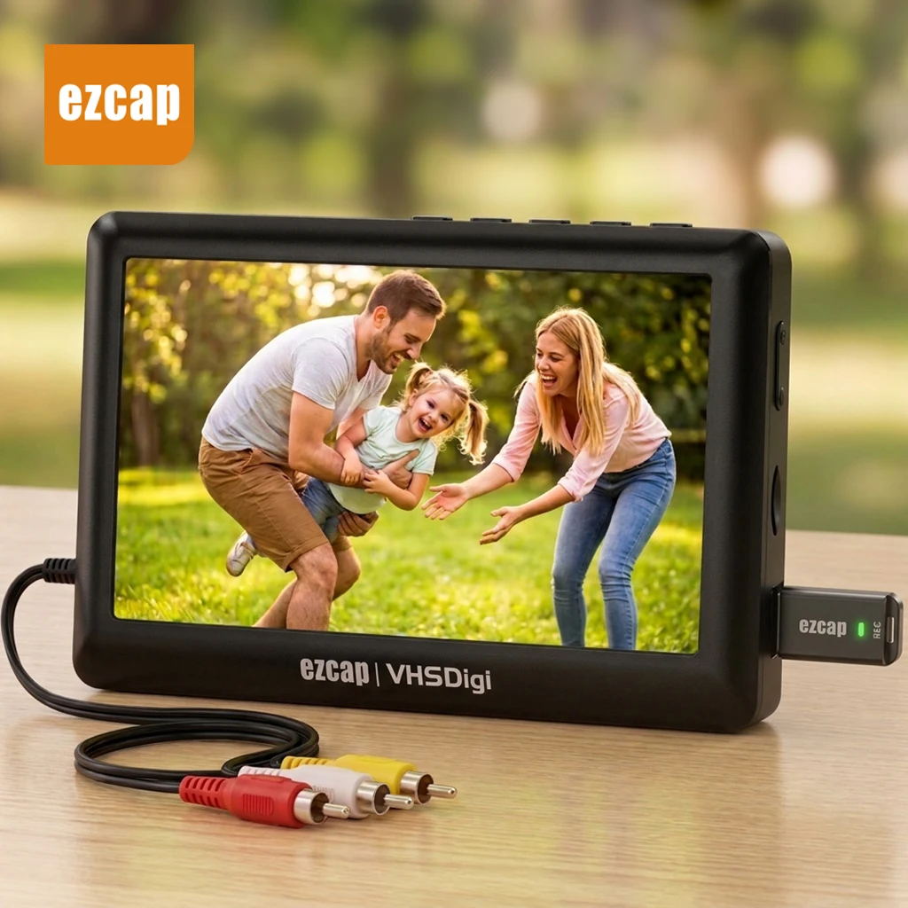 Ezcap180 VHS to Digital Converter VCR Video Capture RCA MP4 USB TF Video Digitizer Tape Transfer Camcorder DVD Retro