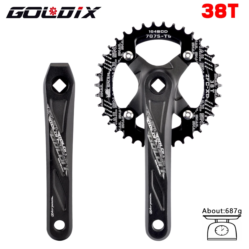 Goldix Vierkant loch Fahrrad Kurbel garnitur Aluminium legierung MTB Kurbel 165/170/175mm Länge schmale breite Zähne 104bcd 32/34/36/38/40/42t