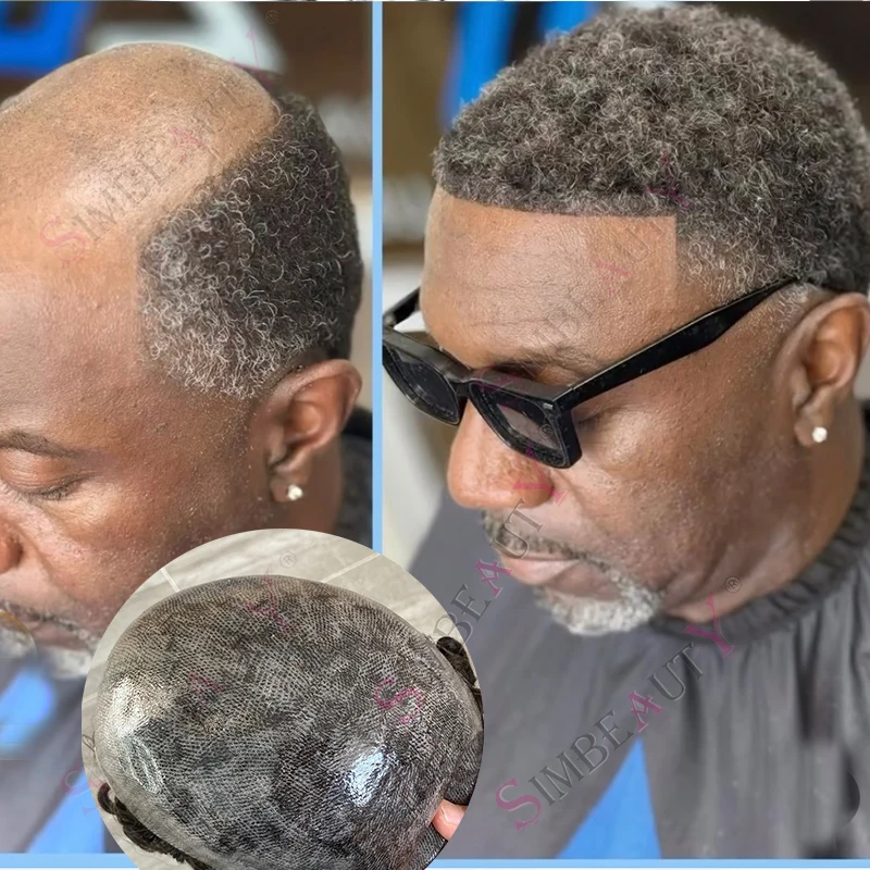 

Незаметный мужской парик-накладка Micro Skin Base, 6 мм, афро-стиль, 1B40, серо-черный, из натуральных человеческих волос, для замещения волос у пожилых мужчин