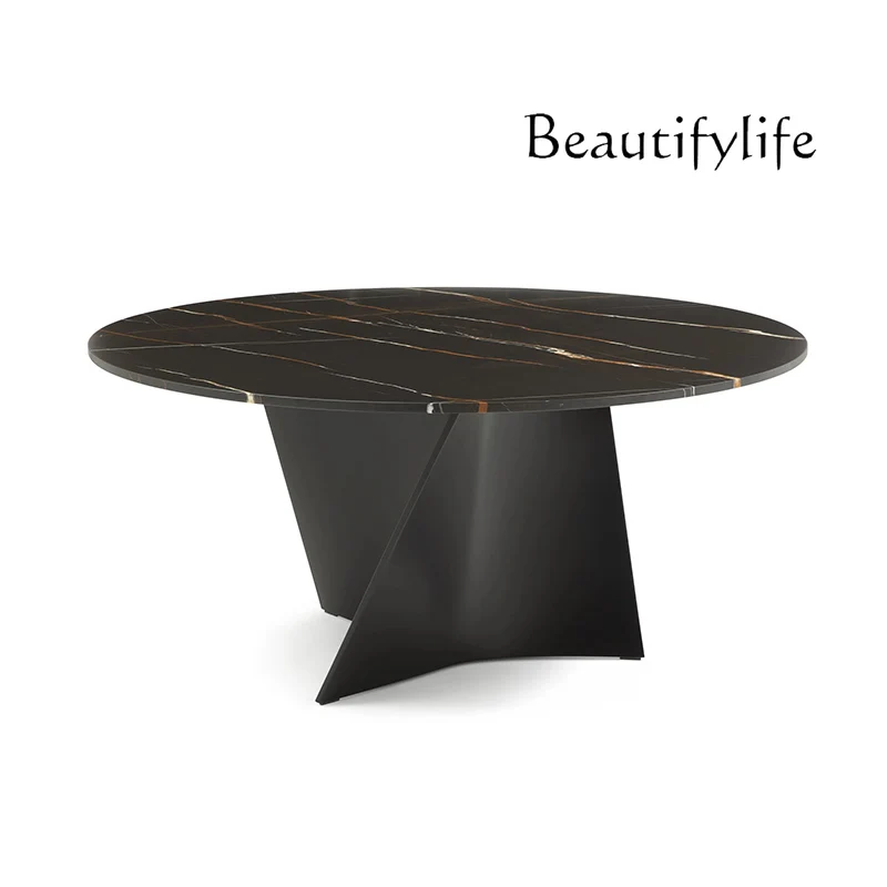 Italian light luxury black rose marble dining table living room home meeting rock slab round table special-shaped table