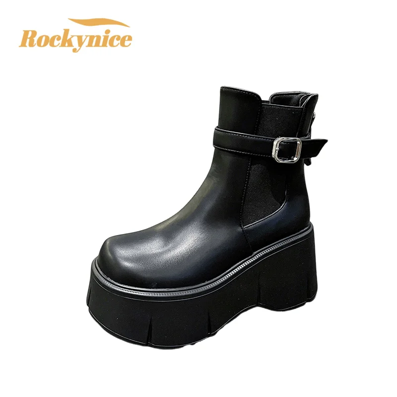 

Chunky High Heels Ankle Boots Women New 2023 Winter Platform Motorcycle Boots Woman Zipper Non Slip PU Leather Botas Mujer 6CM