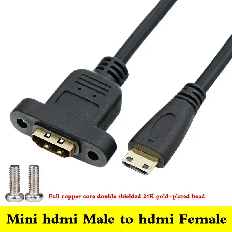 Mini HDMI Compatible Male to H-DMI Female with Ear Screw Hole for Fixing Extension Cable Mini C-Port to A-Port HD Cable