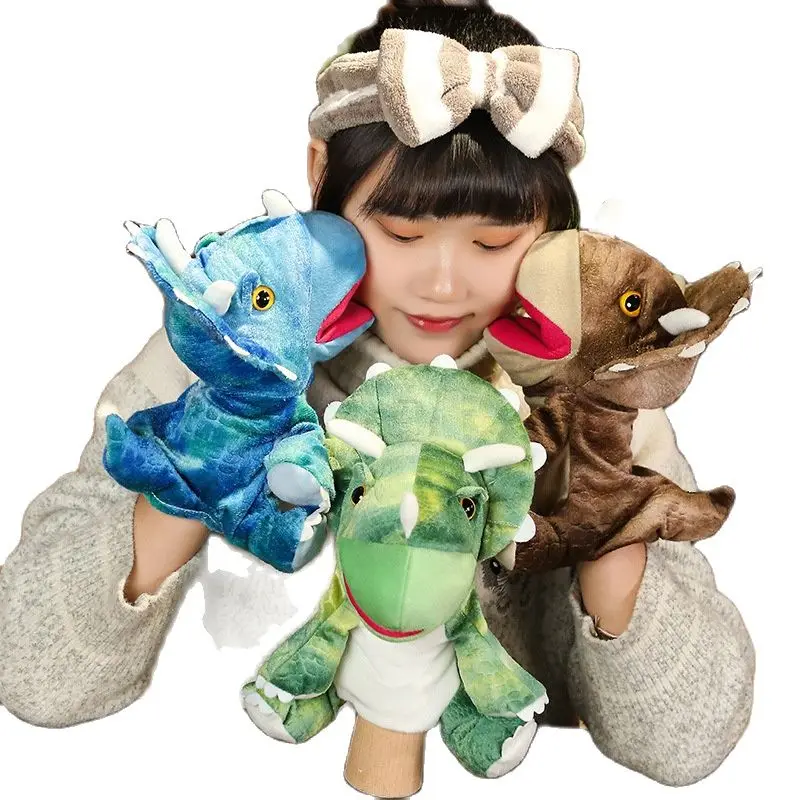 25ซม.การ์ตูนจำลองไดโนเสาร์ Triceratops ตุ๊กตา Boneka Mainan หุ่นมือ Hand-Made วันเกิดของขวัญเด็กเกมตุ๊กตาตุ๊กตาตุ๊กตา