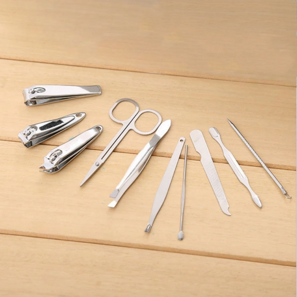 Aço inoxidável Manicure e Pedicure Tool Set, Nail Clipper, Ear Spoon, Nail Clippers, Cortadores Profissionais, 10Pcs