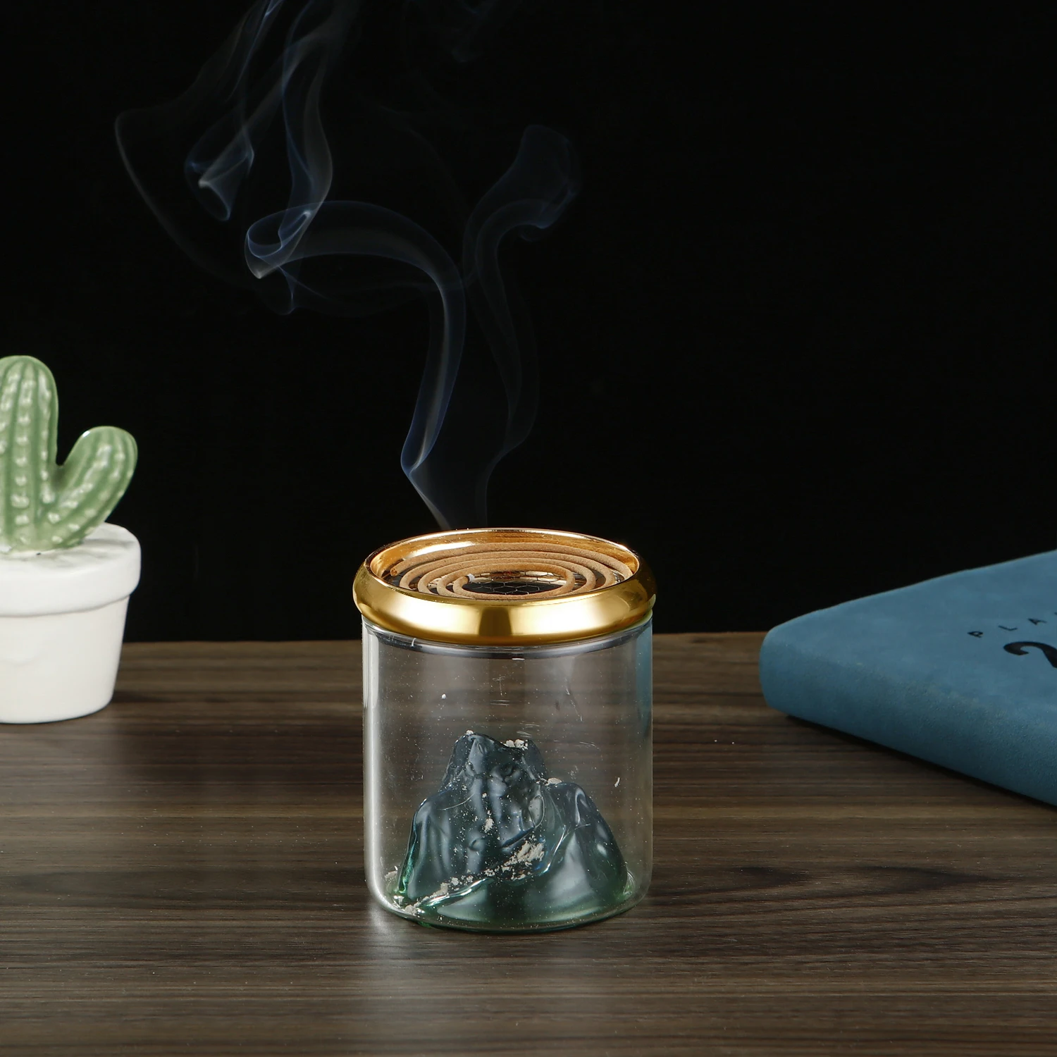 1Pcs Glass Incense Burner Upside Metal Incense Holder Mountain Incense Plate Ash Catcher Buddhism Supplies Home Decor
