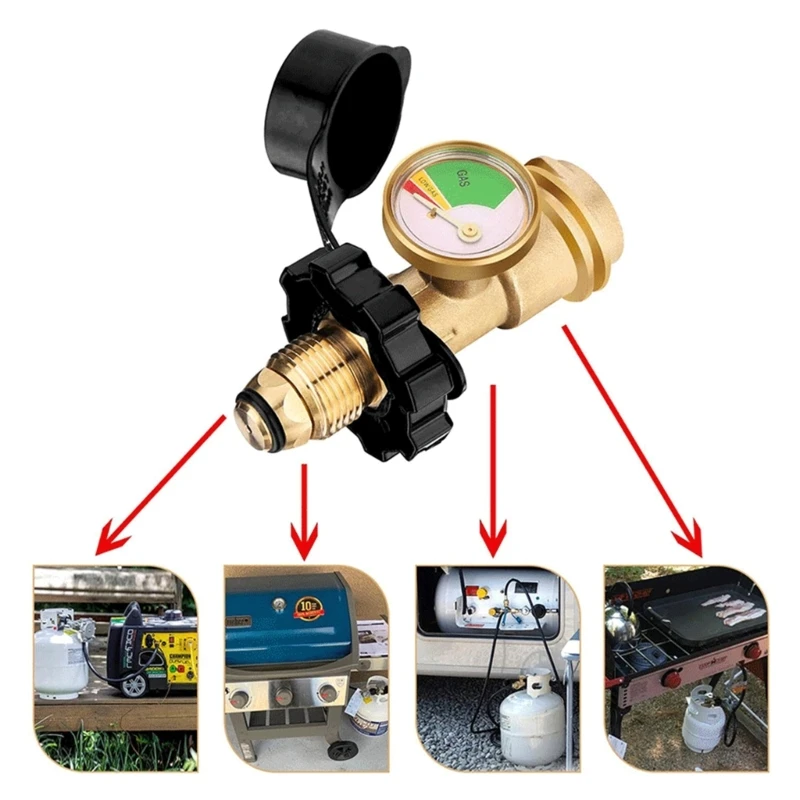 Multifunctional Propane Tanks Adapter With Leak Proof Gauge Sturdy Brass Construction with Multiple Tanks Types 40JE