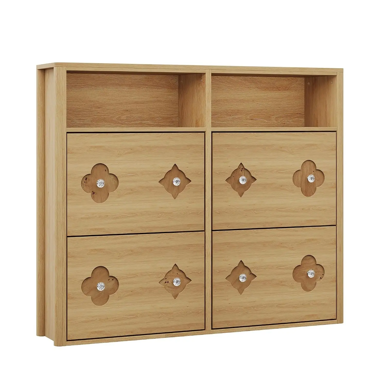 Retro Wooden Shoe Cabinet 4 Flip Drawers Freestanding Organizer Narrow Entryway 47.2