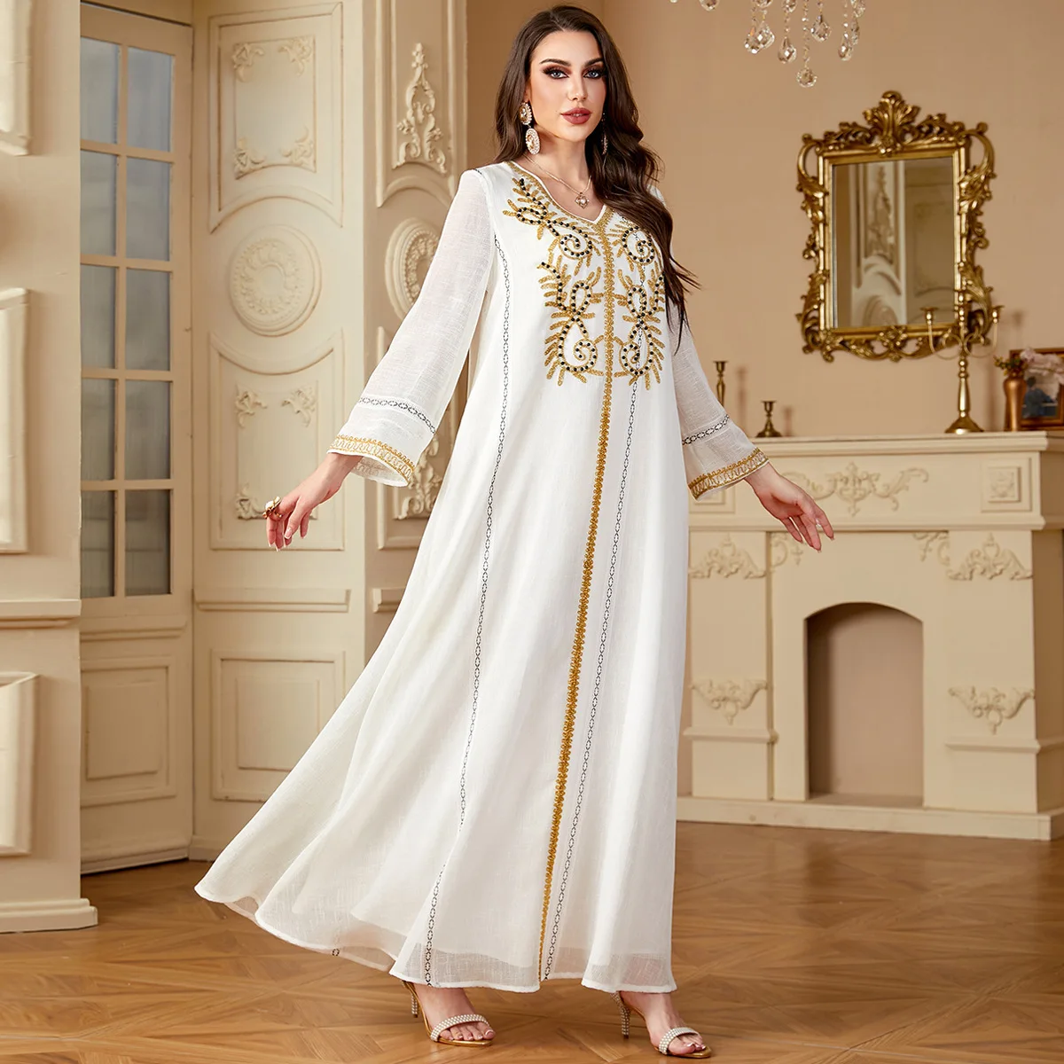 

4140 Embroidered Women's Long Dress Dubai Robe Computer Beaded Dress Long Dress Robe Abaya Ramadan Dubai Luxury Islam Elegant