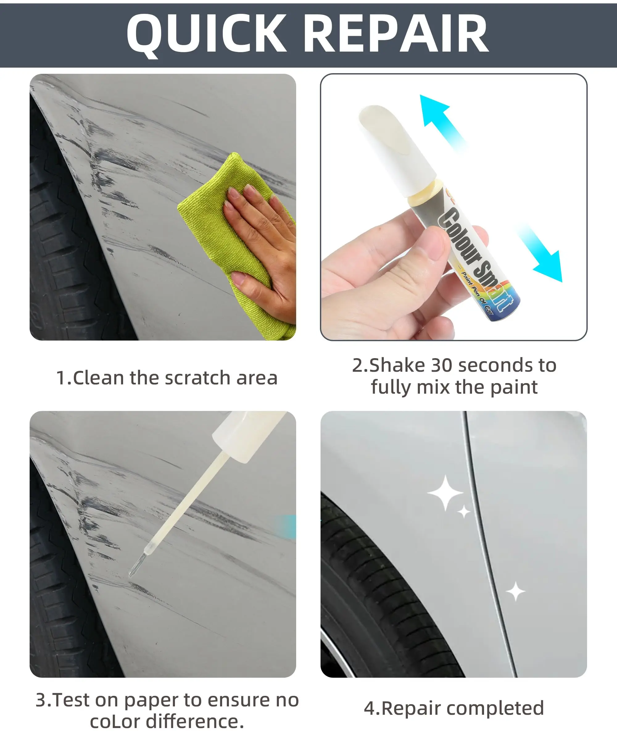 قطعة واحدة من قلم طلاء اللمس، قلم طلاء السيارة، إصلاح خدش طلاء السيارة، قلم إزالة خدوش السيارة، طلاء السيارة، أبيض