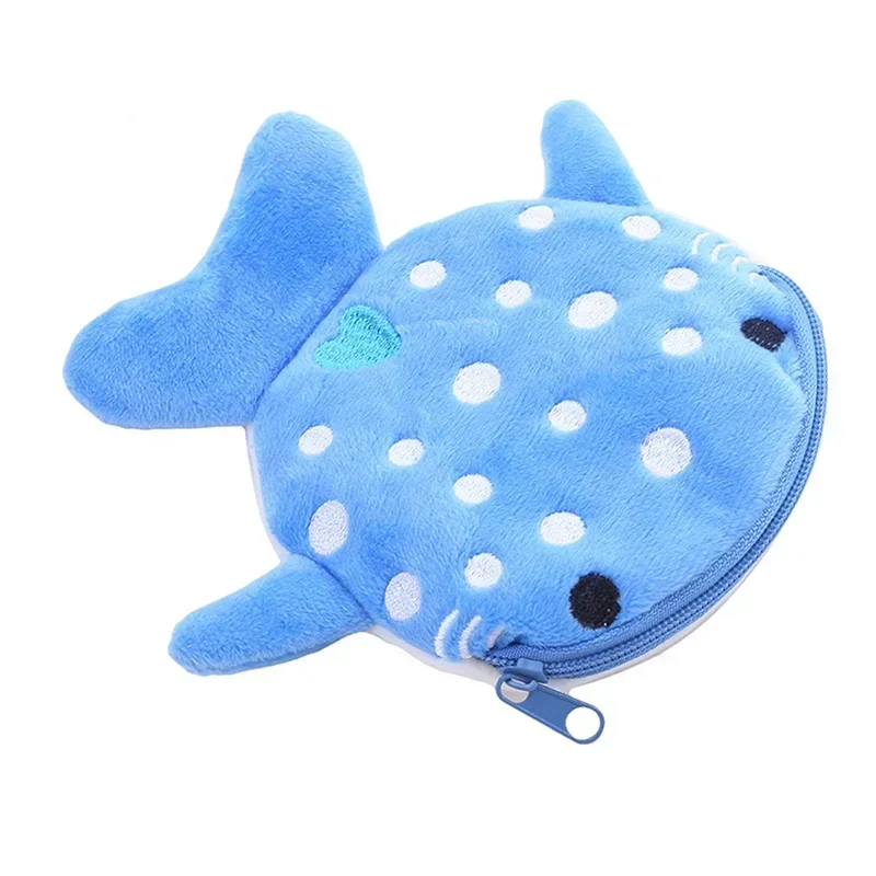 Cute Cartoon Shark Plush Coin Purse, Carteira Kawaii, Bolsa de moedas portátil, Organizador chave, Bolsa de fone de ouvido