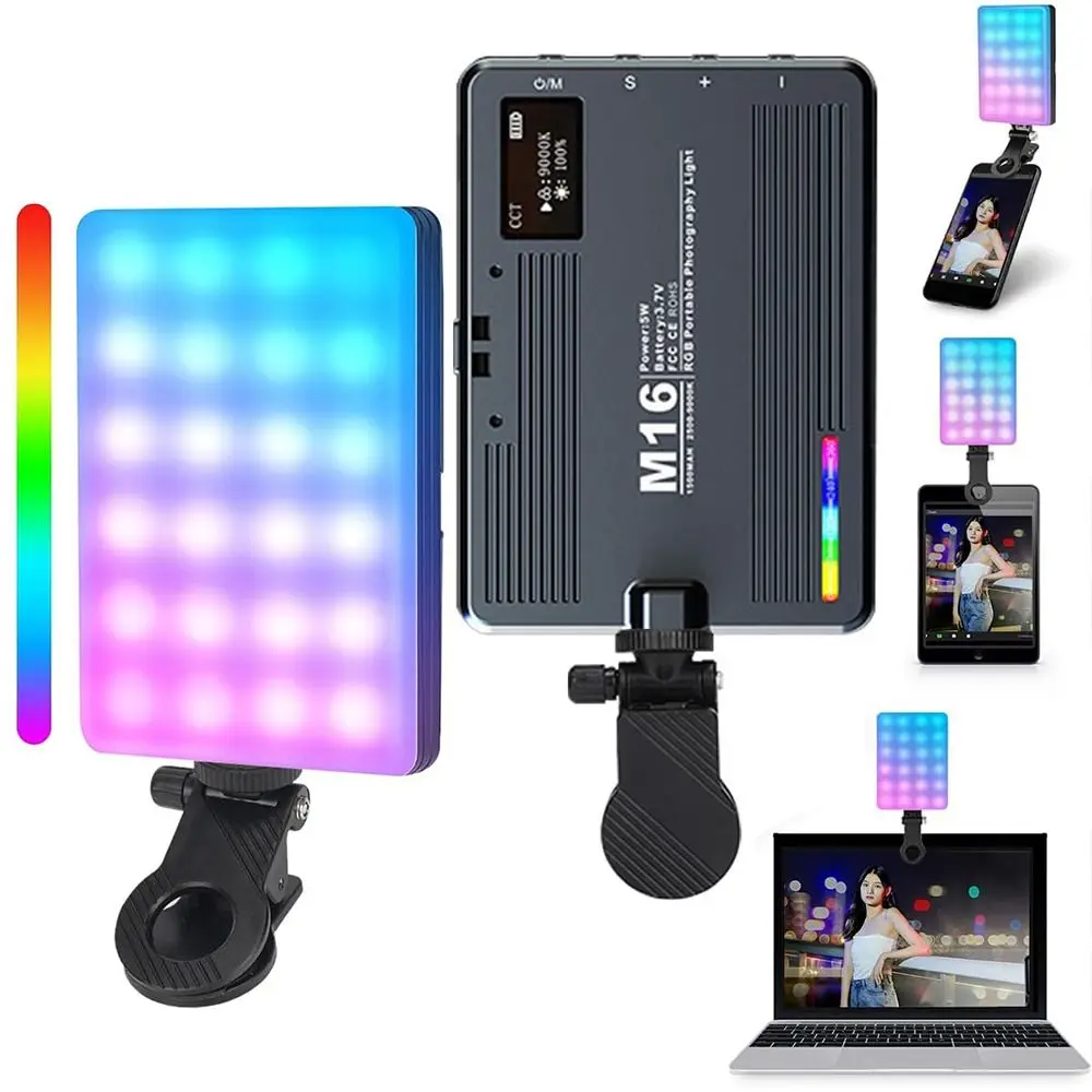 Universal LED RGB Video Light with 1/4 Hot Shoe Mount Dimmable Light Fill Light Adjustable Rechargeable Selfie Light
