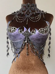 Purple 3D Printed Corset Unrestrained Sea Demon Top Amethyst Beaded Fish Tail Chest (without Necklace)  Nightclub Wear Corset