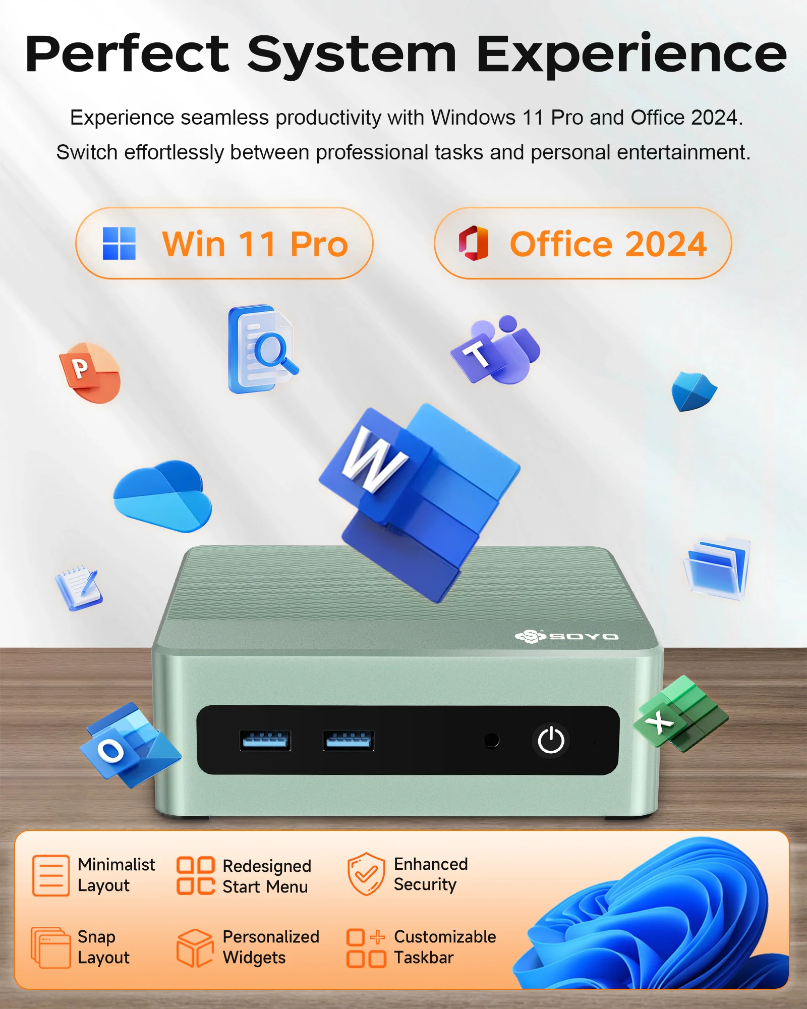 SOYO M4 ミニPC AMD 3020E 8GB RAM、256GBSSD N4020より優れ、最大2.6GHz Windows 11Pro - コンパクトで家庭、ビジネス、ゲームに最適