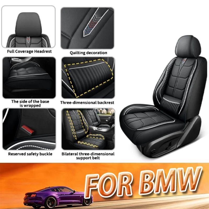 Car seat covers with lumbar support For BMW Series,for the two front seats, with a backrest storage compartment,PU leather.