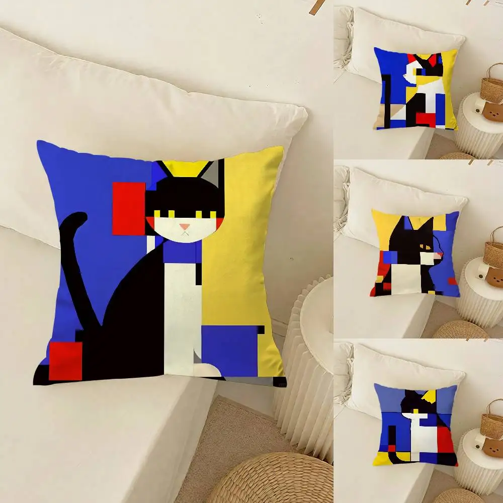 

Mondrian Style Pet CatS Vantage Pillow Case Plush Cottony comfort for Sofa Bed Silky elegant Invisible zipper Custom Decorative