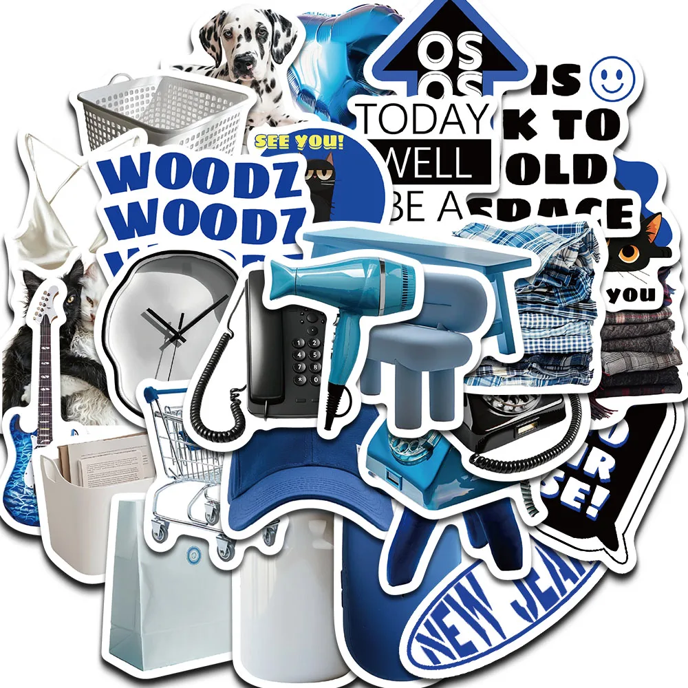 

30/60PCS Blue Time Stickers Notebook Art Picture Laptop Retro Coffee Phone Scrapbooking Motorcycle Modern Waterproof Sticker