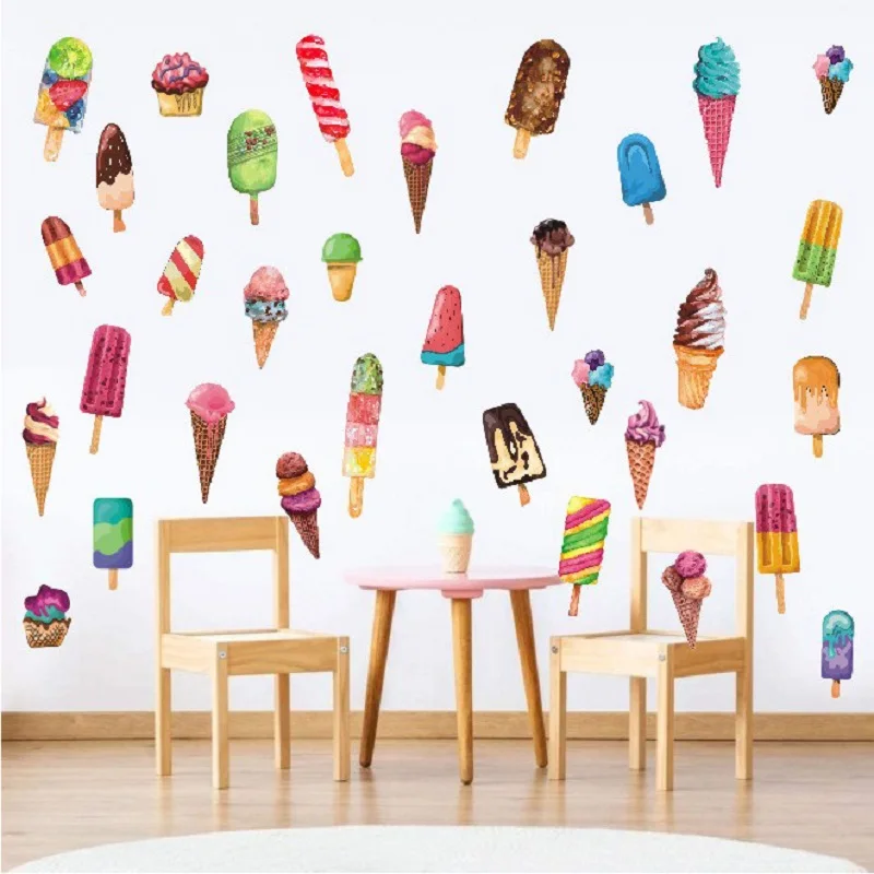 4 Blatt Fensteraufkleber für den Sommer, Dessert-Wandaufkleber für Kinderzimmer, selbstklebendes PVC