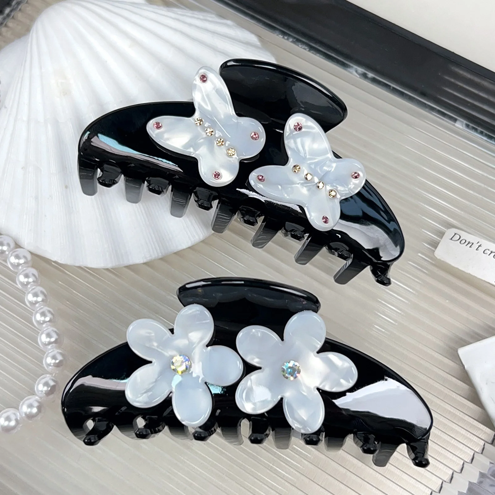 

Hair Clip For Women Acetate Rhinestone Shark Clip Luxury Flower Butterfly Design Elegant Bun Hair Accessories