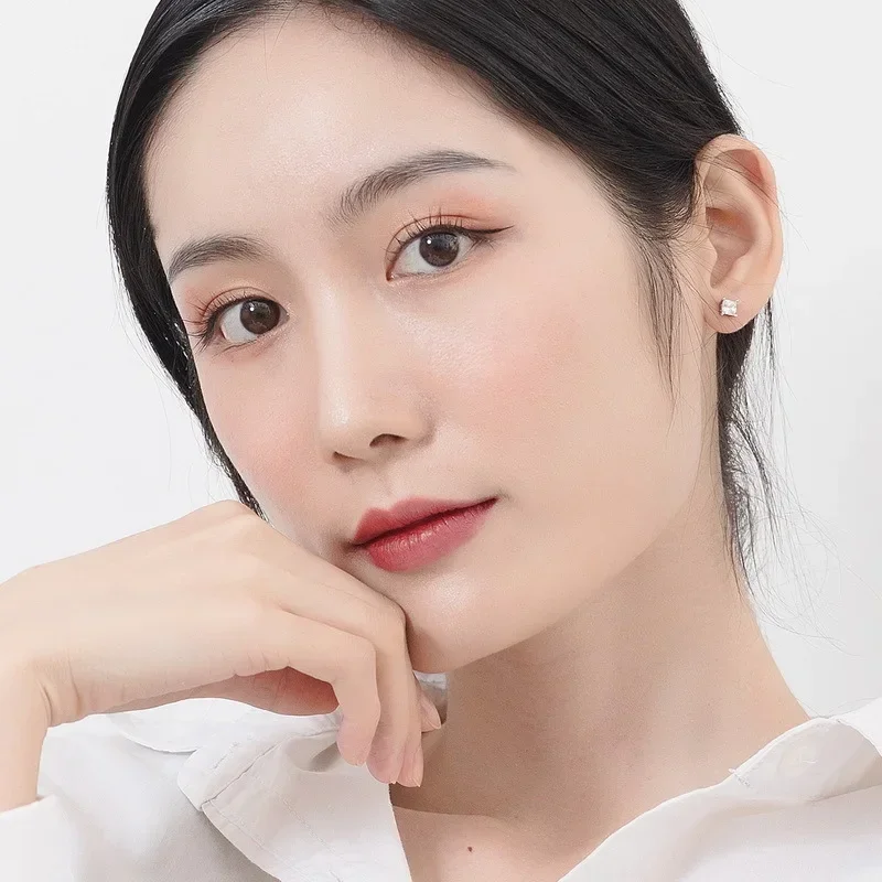 أقراط مويسانيتي مربعة من البلاتين عيار 18 قيراط مطلية بالفضة S925 أوروبية وأمريكية PT950، بسيطة وعصرية