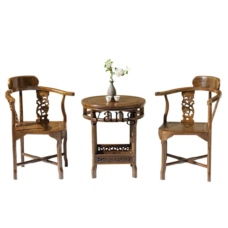 LTT three-piece chicken wing wood Chinese all-solid wood tenon and mortise armchair with coffee table