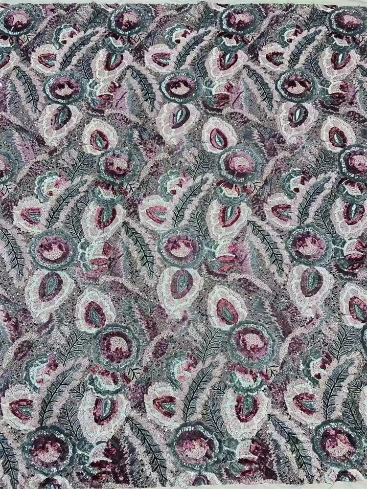 Nigerian Bride Fashion Sequins Lace Fabrics Ashes Blue Sequins Lace Fabric French High Quality Tulle Lace Fabric For Party Dress