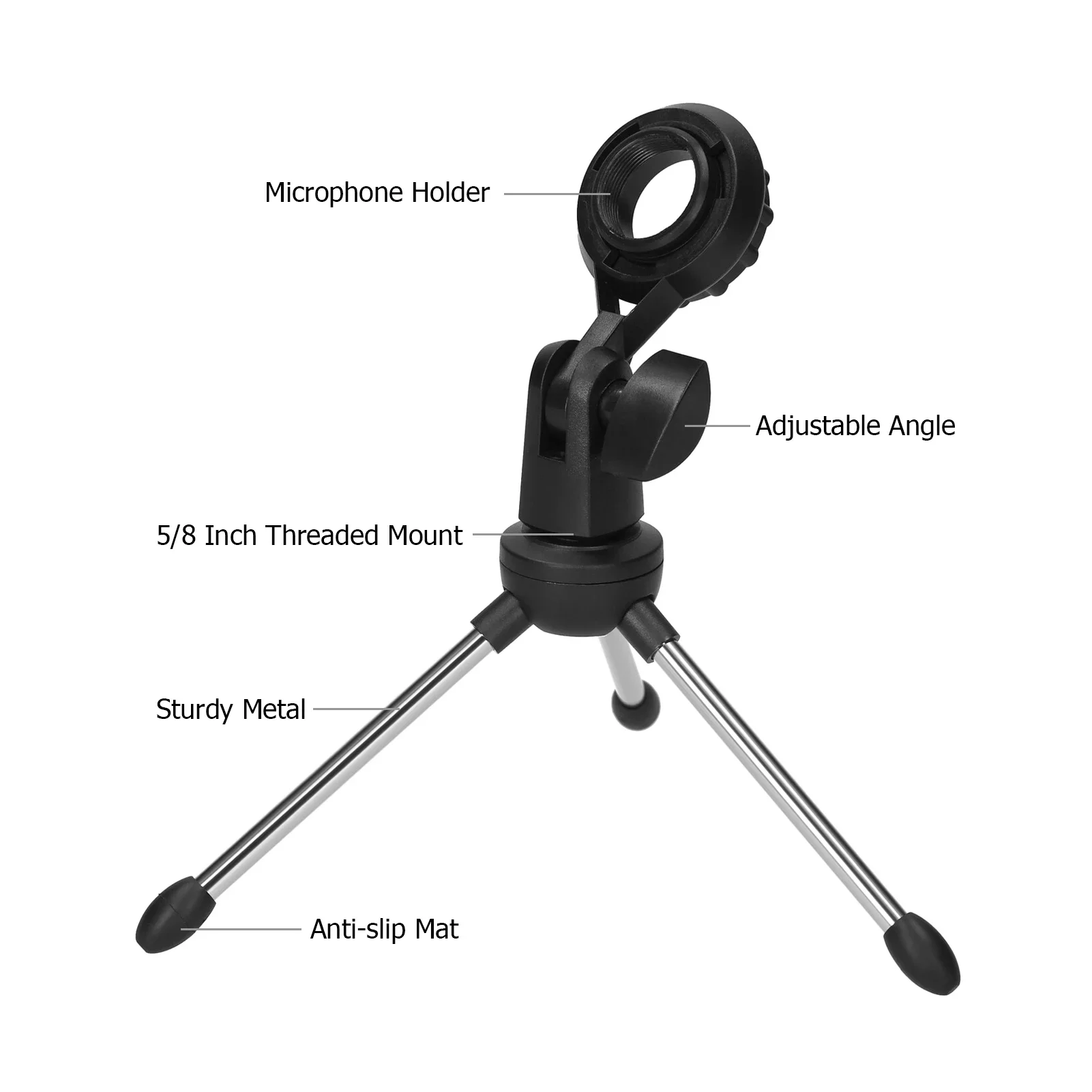 Foldable Desktop Microphone Tripod Stand 5/8 Inch Threaded Mount Portable Microphone Desktop Support Rotatable Mic Holder